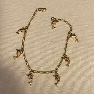 Vintage Gold tone Dolphin Charm Bracelet